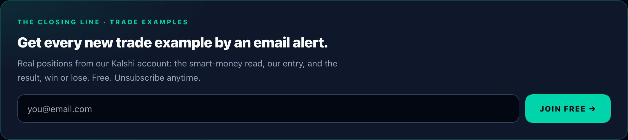 The Trade Examples email signup: enter your email and click Join free